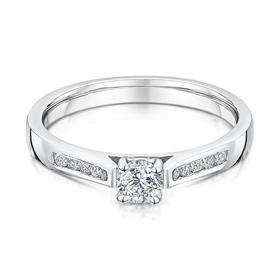 Low Set Platinum Solitaire With Diamond Shoulders 0.40cts