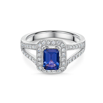 Tanzanite & Diamond Split Shoulder Platinum Ring