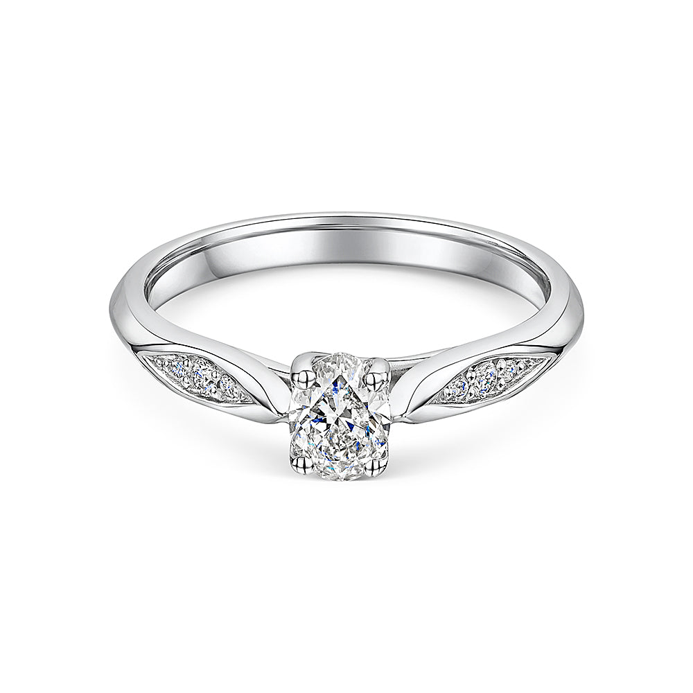 Platinum Oval Cut Diamond Solitaire With Marquise Style Shoulders 0.40cts