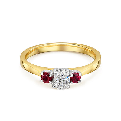 Ruby & Oval Diamond Ring In 18ct Yellow Gold
