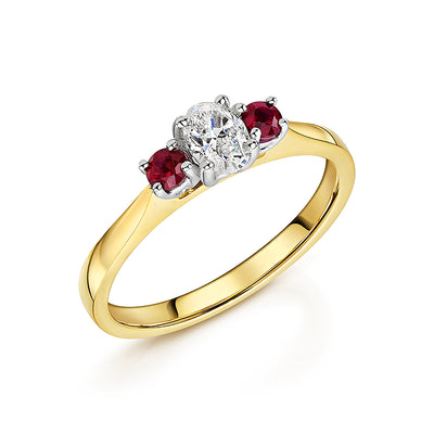 Ruby & Oval Diamond Ring In 18ct Yellow Gold
