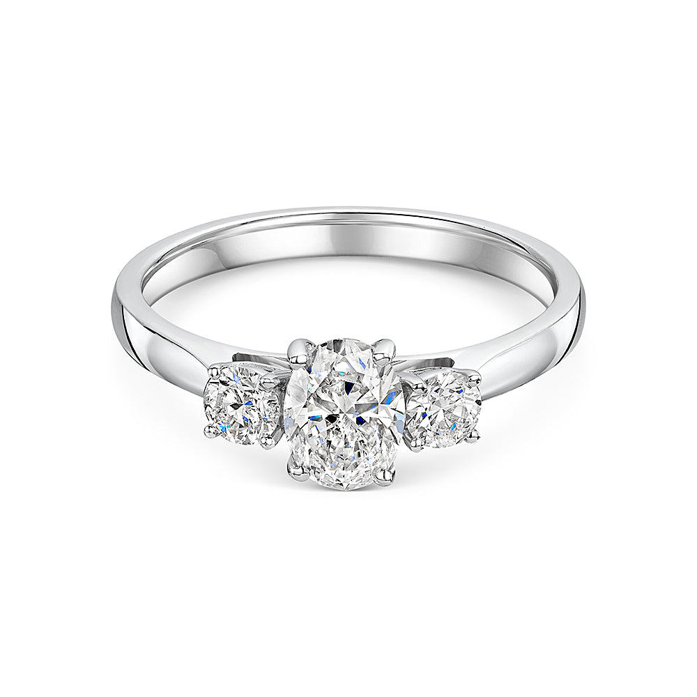 Oval & Brilliant Cut Diamond Three Stone Ring In Platinum 1.00ct