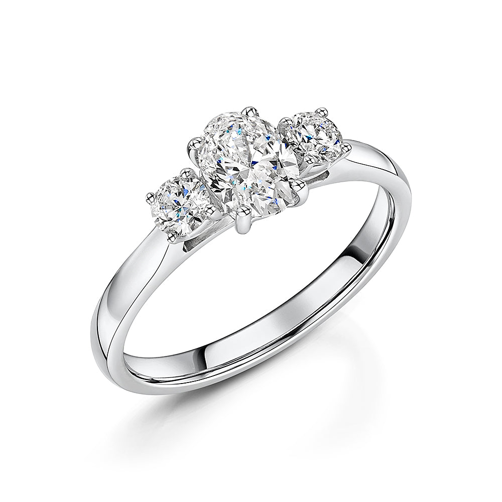 Oval & Brilliant Cut Diamond Three Stone Ring In Platinum 1.00ct