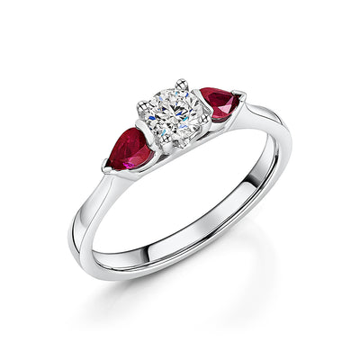 Diamond & Ruby 3 Stone Ring In 18ct White Gold