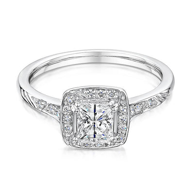 Princess Cut Diamond Halo Cluster Ring 0.80cts