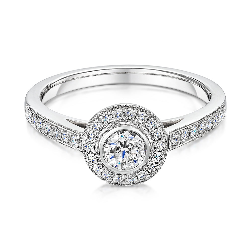 Elegant Halo Style Cluster Ring With Diamond Shoulders 0.60cts