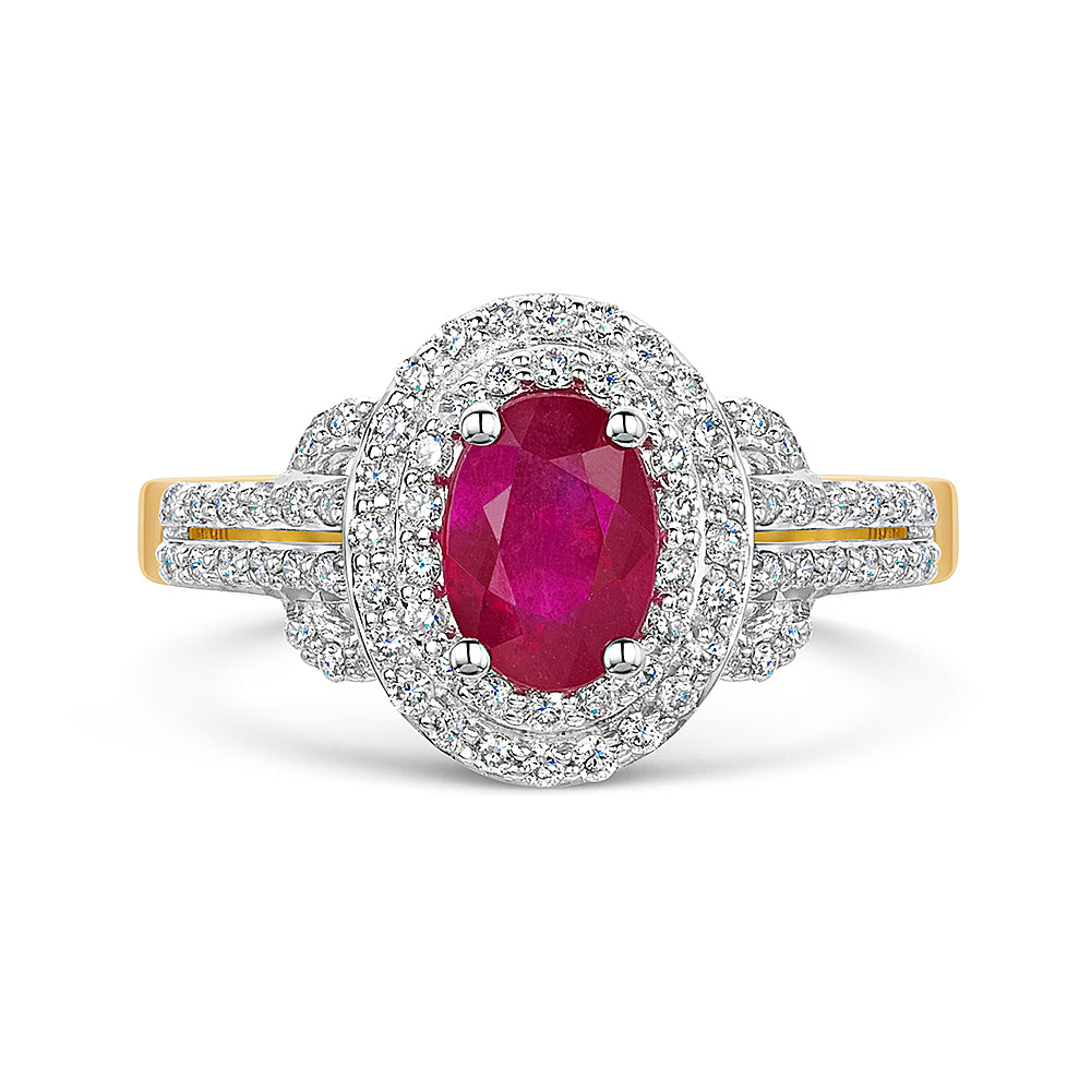 Yellow Gold Ruby & Diamond Cluster Ring