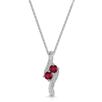 18ct Ruby & Diamond Twist Pendant & Chain