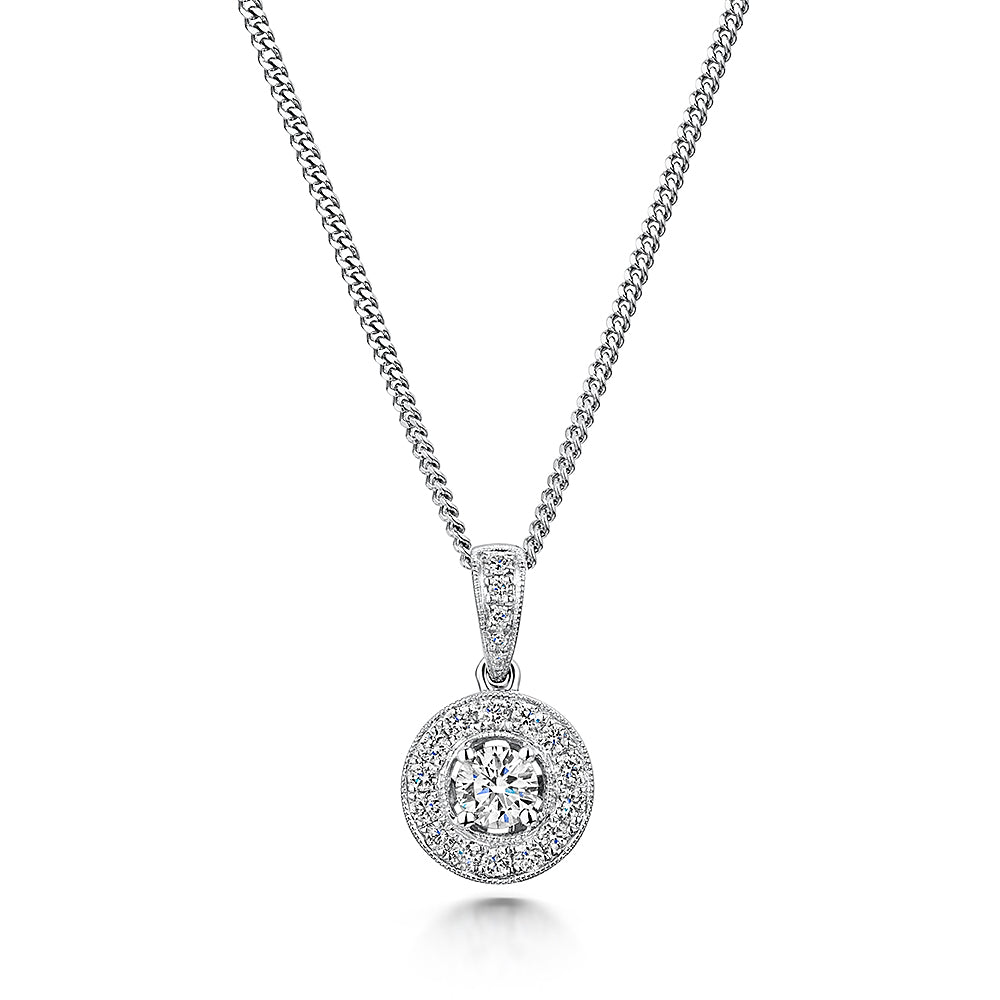 Platinum Diamond Halo Pendant & Chain 0.63cts