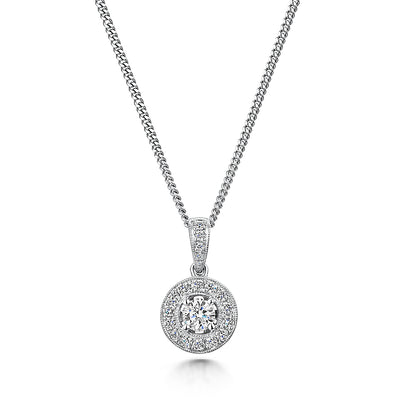 Platinum Diamond Halo Pendant & Chain 0.63cts