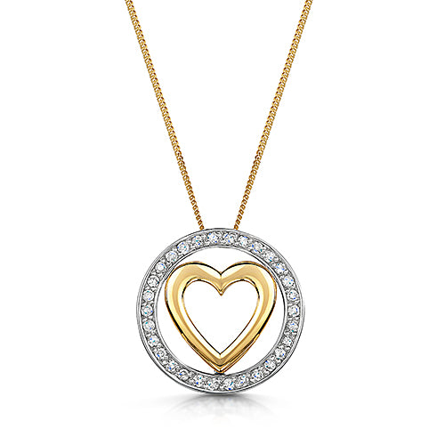 Yellow & White Gold Heart Shape Diamond Pendant