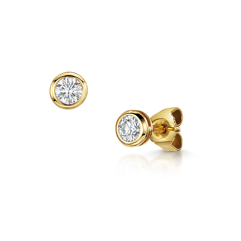 Yellow Gold Rub Over Style Solitaire Stud Earrings 0.40ct
