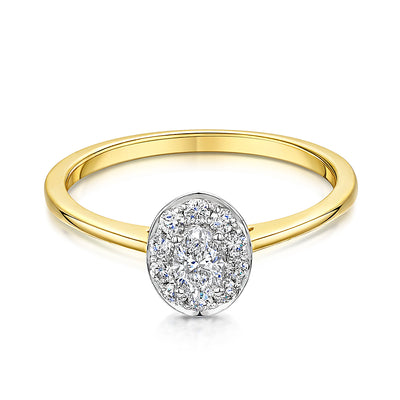 Oval Cut Yellow Gold Halo Style Diamond Ring  0.35cts