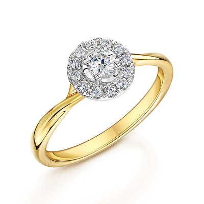 Diamond Halo With Elegant Twist Shoulders