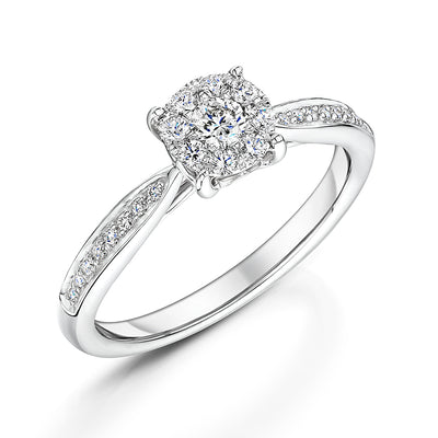 Brilliant Cut Diamond Halo Style Ring With Diamond Shoulders 0.36cts