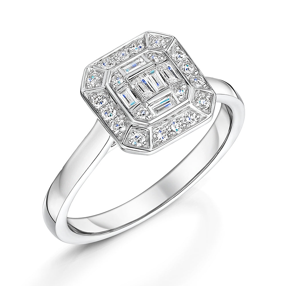 An Antique Style Diamond Cluster Ring In 9ct White Gold 0.37cts