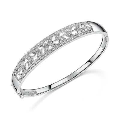 Floral White Gold Diamond Bangle 0.56cts