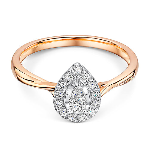 Pear Shaped Rose Gold Diamond Halo Style Ring 0.30cts