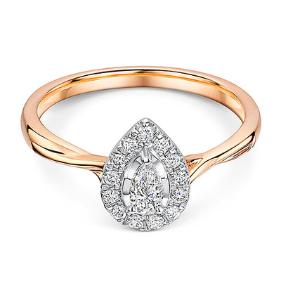 Pear Shaped Rose Gold Diamond Halo Style Ring 0.30cts