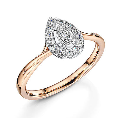 Pear Shaped Rose Gold Diamond Halo Style Ring 0.20cts