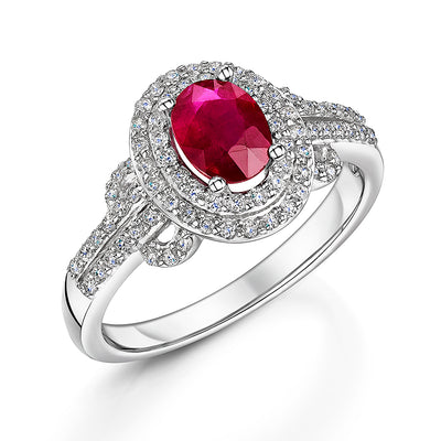 Modern style ruby and diamond cluster ring