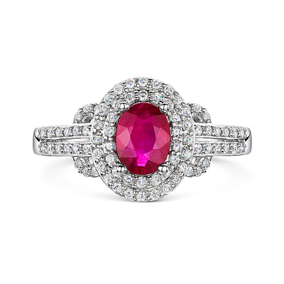 Modern style ruby and diamond cluster ring