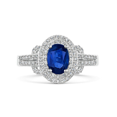 Modern Style Sapphire & Diamond Cluster Ring
