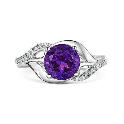 White Gold Amethyst & Diamond Dress Ring