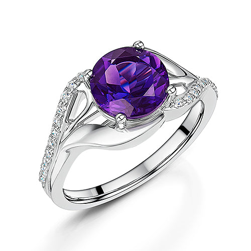 White Gold Amethyst & Diamond Dress Ring