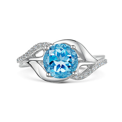 White Gold Blue Topaz & Diamond Dress Ring