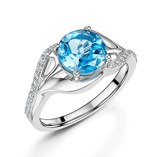 White Gold Blue Topaz & Diamond Dress Ring