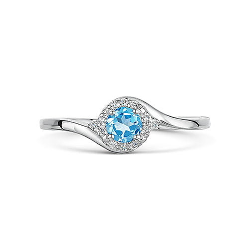 White Gold Blue Topaz & Diamond Cluster Ring