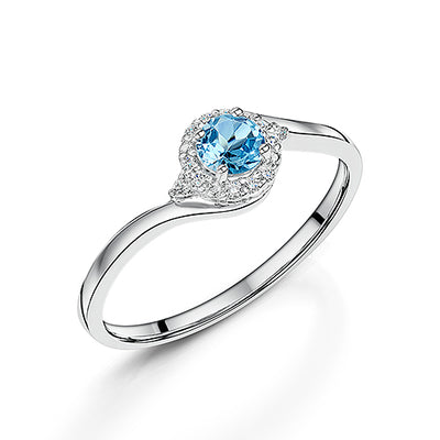 White Gold Blue Topaz & Diamond Cluster Ring