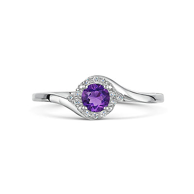 White Gold Amethyst & Diamond Cluster Ring