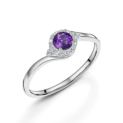 White Gold Amethyst & Diamond Cluster Ring