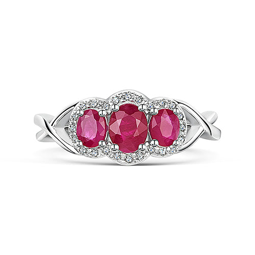 White Gold Ruby & Diamond Cluster Ring