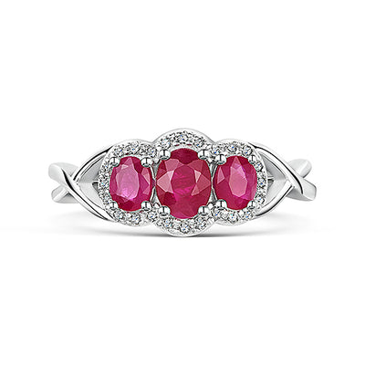 White Gold Ruby & Diamond Cluster Ring