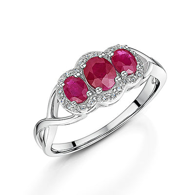 White Gold Ruby & Diamond Cluster Ring