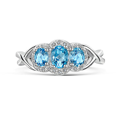 White Gold Blue Topaz & Diamond Cluster Ring