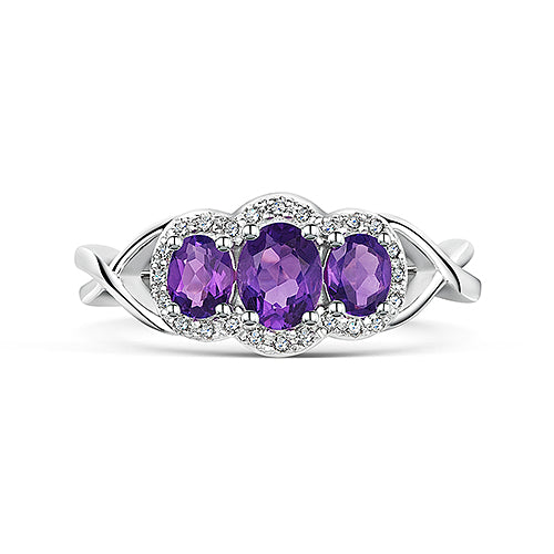 White Gold Amethyst & Diamond Cluster Ring