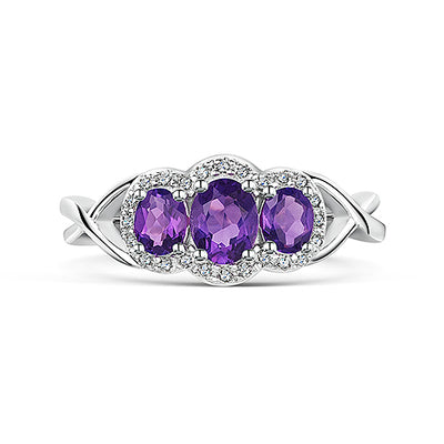 White Gold Amethyst & Diamond Cluster Ring