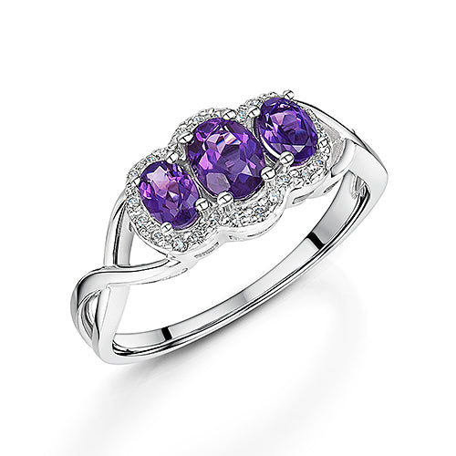 White Gold Amethyst & Diamond Cluster Ring