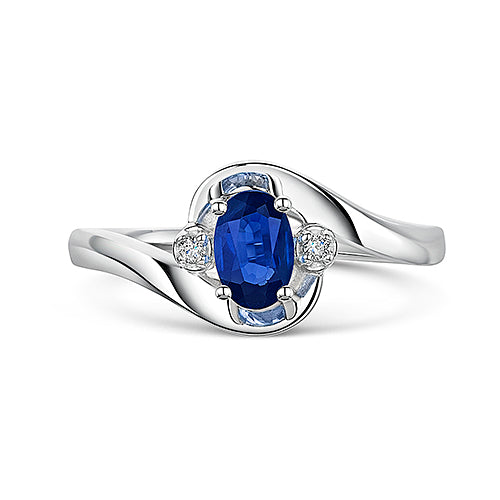 White Gold Sapphire & Diamond Three Stone Ring