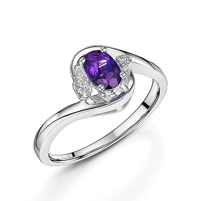 White Gold Amethyst & Diamond Three Stone Ring