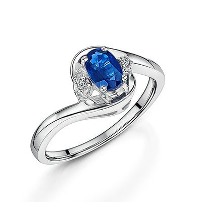 White Gold Sapphire & Diamond Three Stone Ring