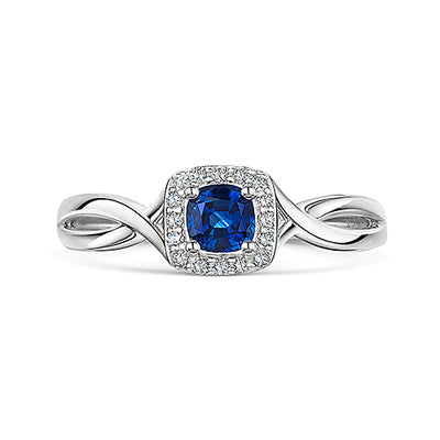 White Gold Sapphire & Diamond Halo Ring