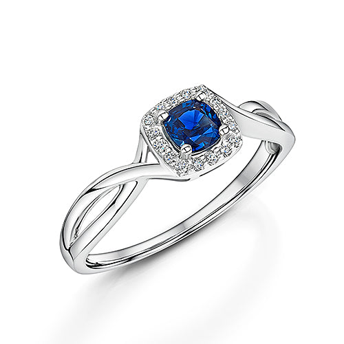 White Gold Sapphire & Diamond Halo Ring