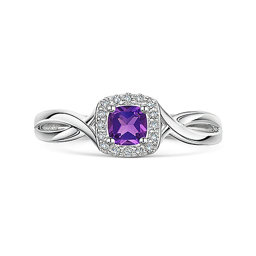 White Gold Amethyst & Diamond Halo Ring