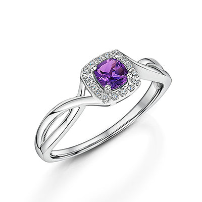 White Gold Amethyst & Diamond Halo Ring