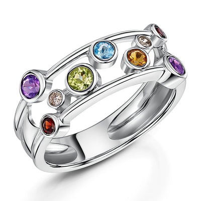 9ct White Gold Multi Stone Ring